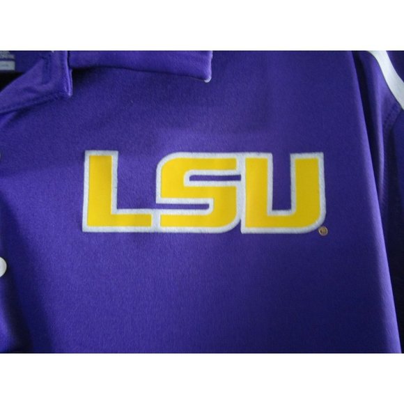 Nike Dri Fit LSU Tigers Purple Yellow Primary Logo Polo Mens Large EUC - Picture 3 of 11